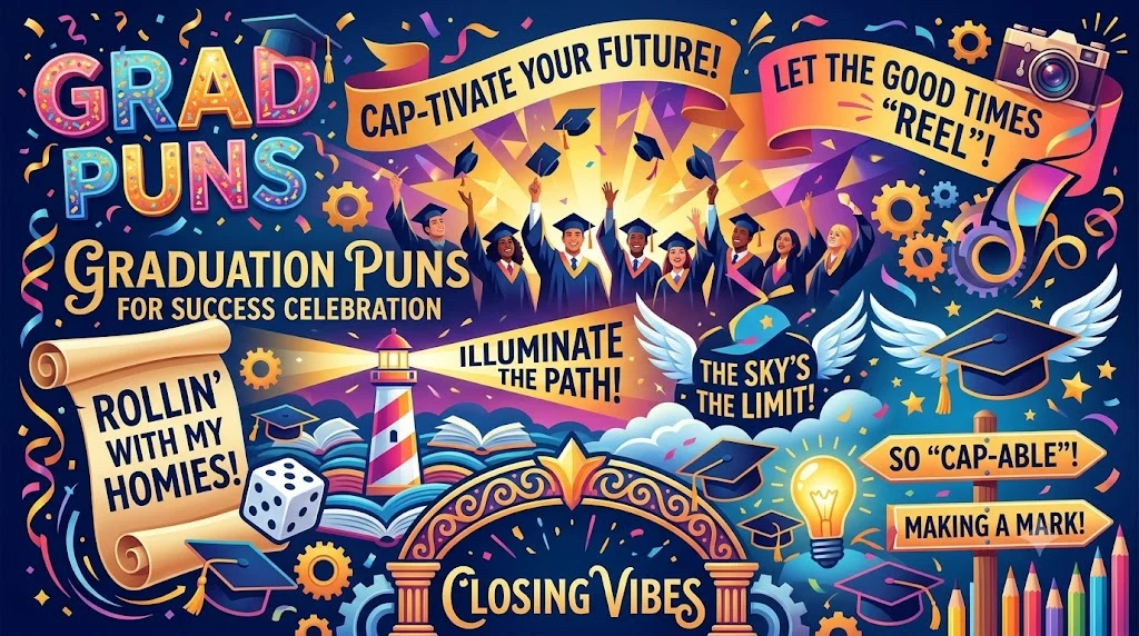 Graduation puns for success celebration closing vibes
