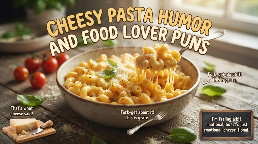 Cheesy Pasta Humor and Food Lover Puns.